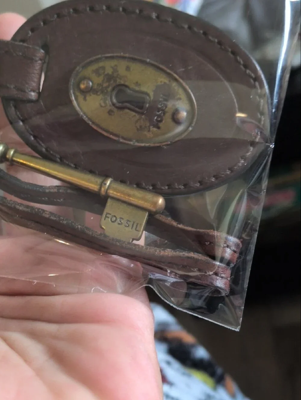 Fossil Brown Leather Key & Card Holder with Brass Hardware